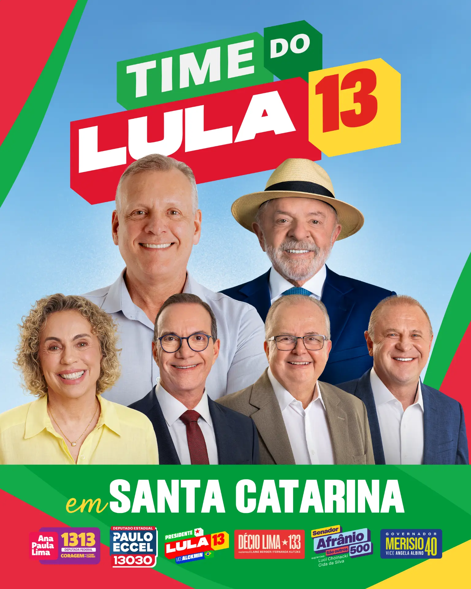 Time do Lula 13 em Santa Catarina — chapa completa da Federação Brasil da Esperança